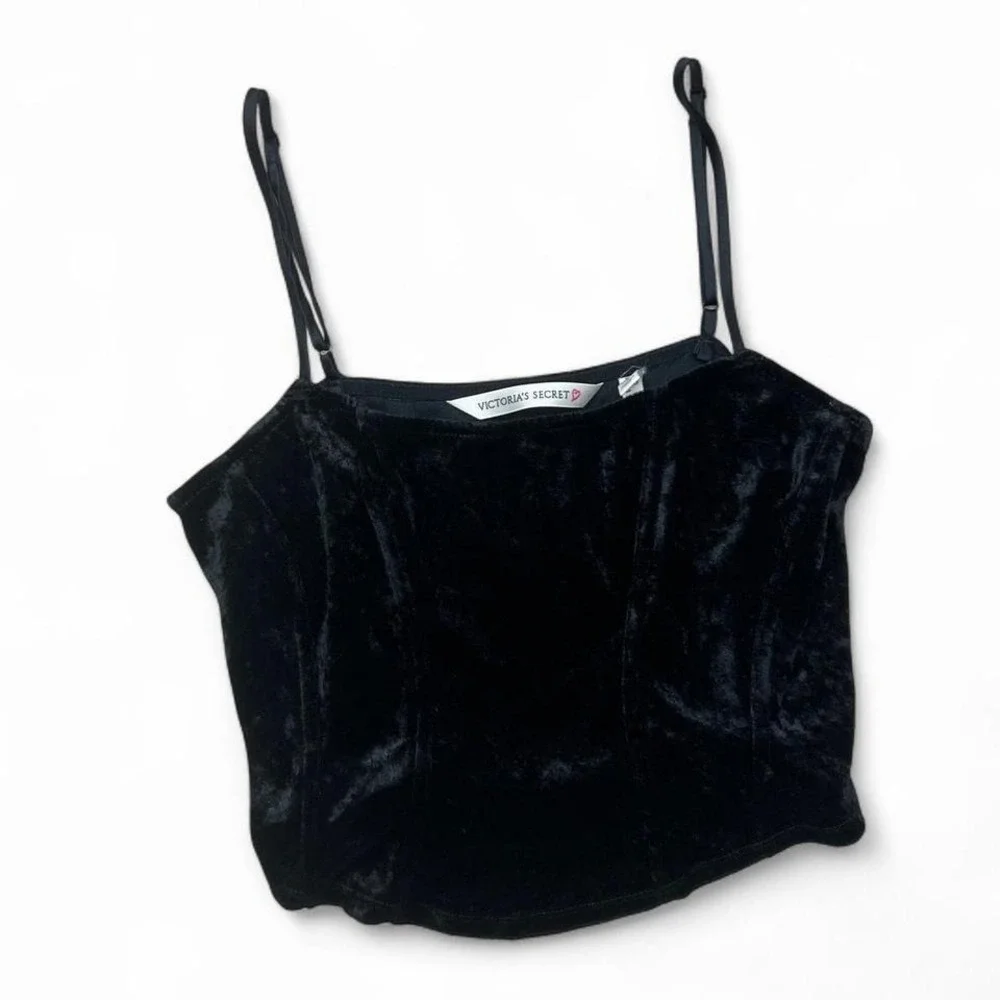 Vintage 90s Victoria's Secret Black Cami‎ Tank Top Crushed Velvet Velvour S Goth